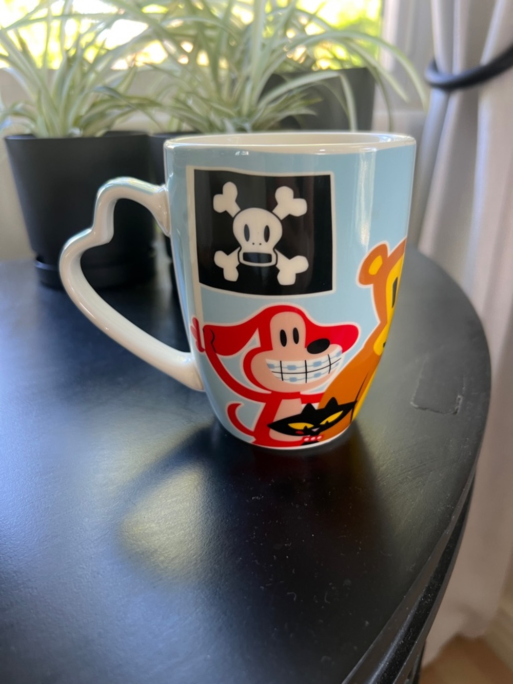Paul Frank White Ceramic Mug with Light Blue Handle and Red Accent